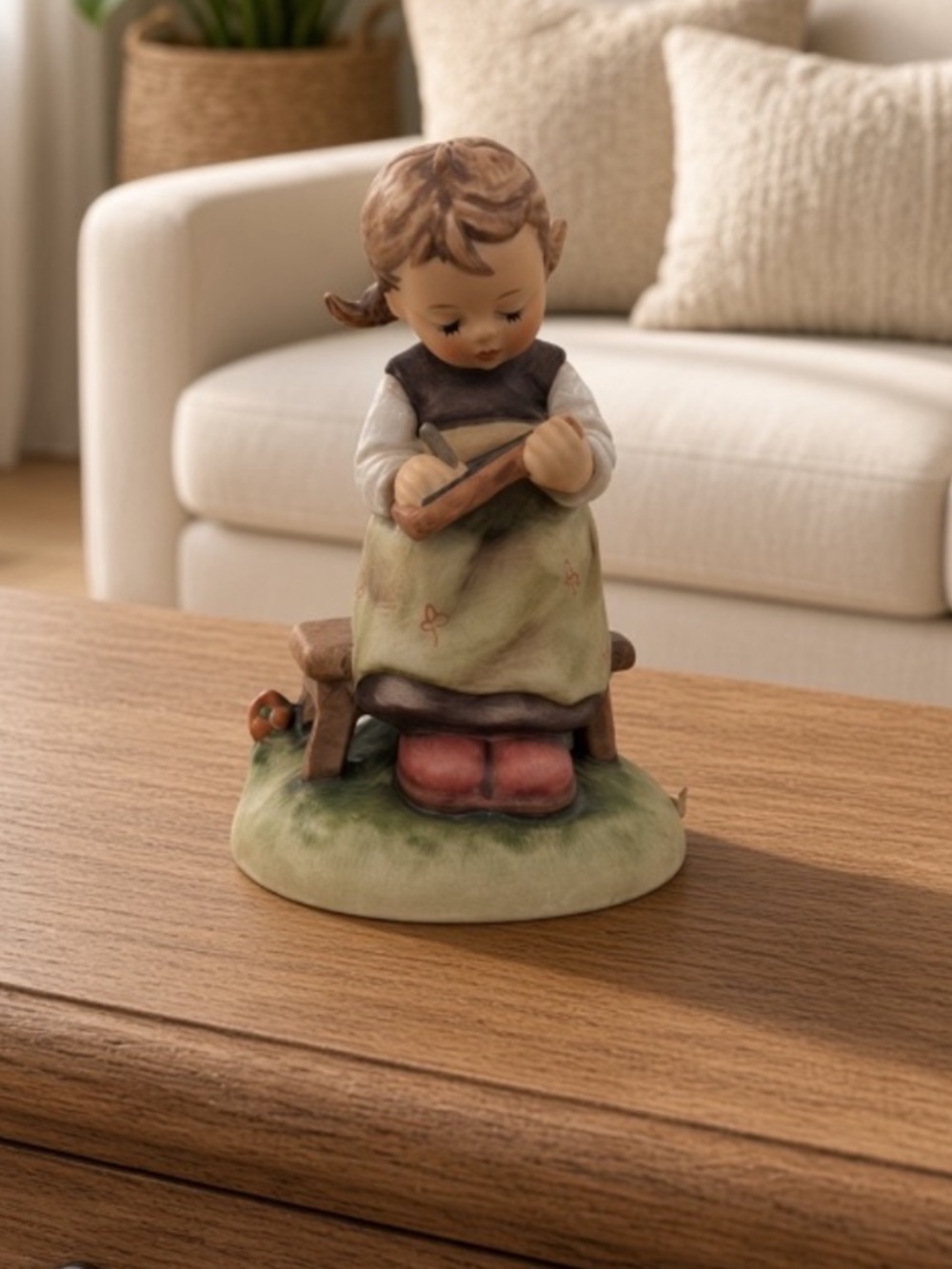 Hummel Hand-Painted Girl Figurine in Green and Pink - Home Accents